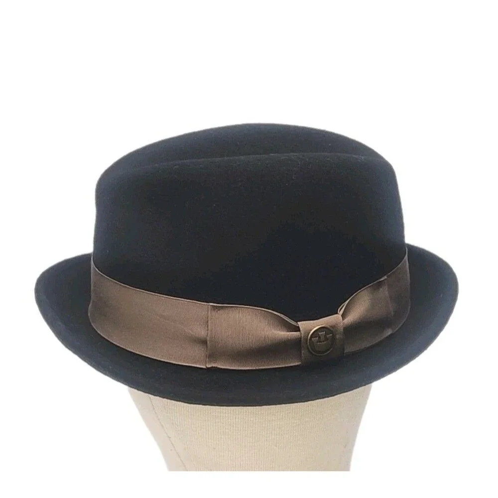 Goorin Bros Fedora Hat 100% Wool Black Brown Ribbon Band Men Sz Large USA Made